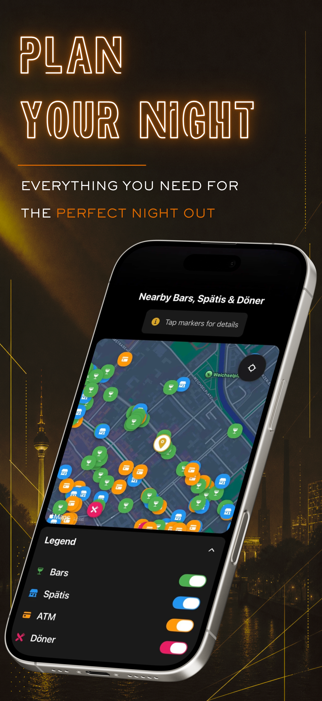 CLUBIUS — Plan your night. Nearby bars, Spätis and Döner map
