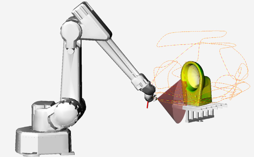 Coating robot spraying glaze material onto the object at a given position