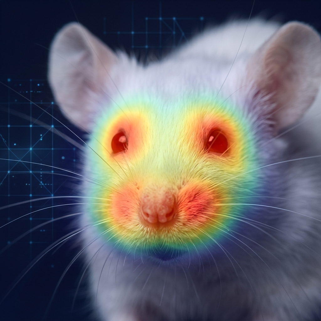Mouse facial image with Grad-CAM heatmap overlay