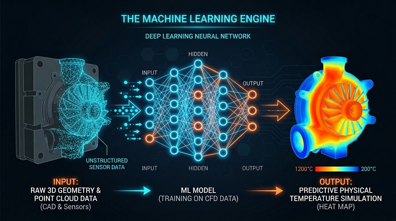 Conceptual diagram of machine learning applied to physical temperature simulation